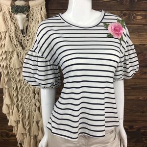 Fyve‎ | Striped Floral Bubble Sleeve Blouse